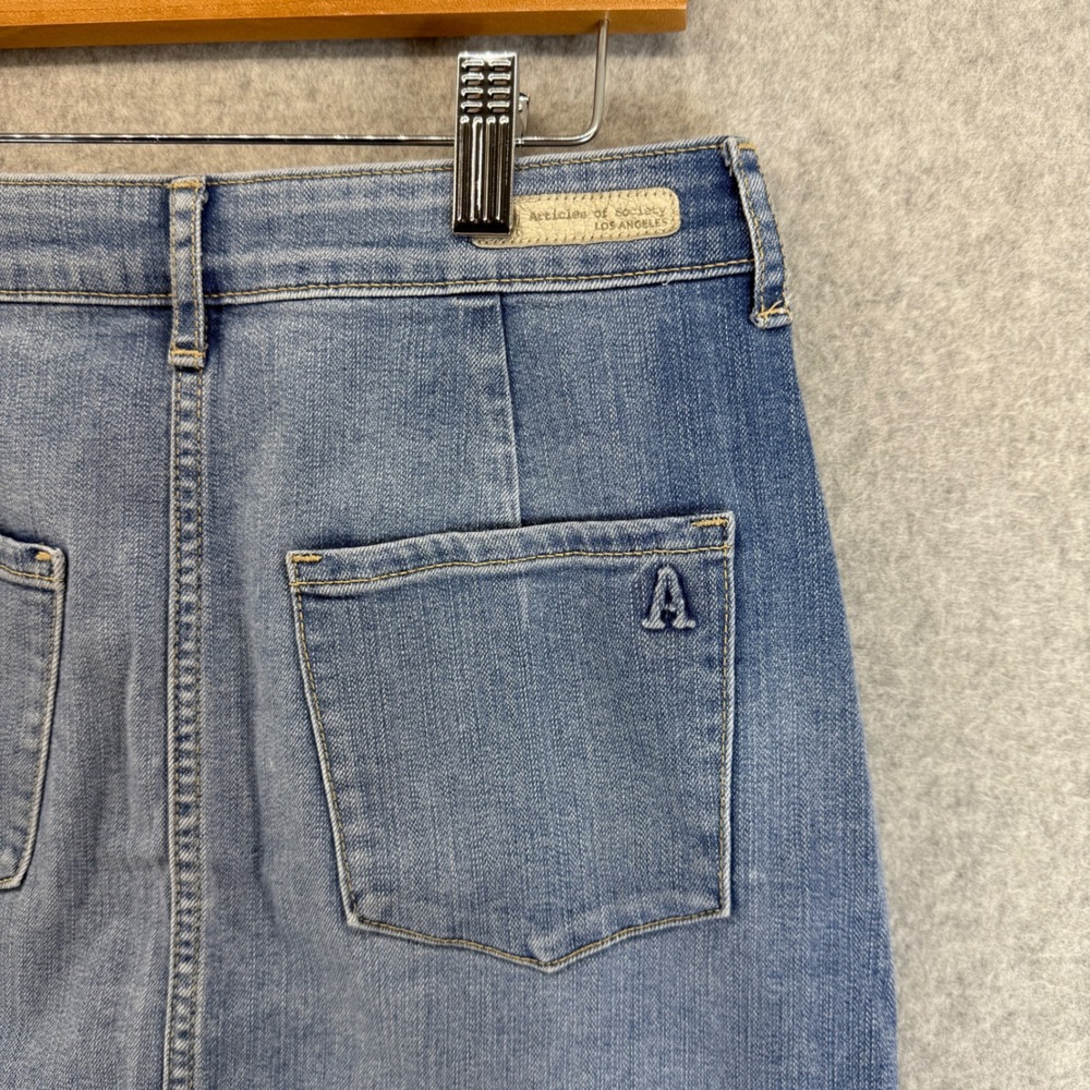 Articles of Society Button Front Jean Denim Mini Skirt Raw Hem Womens Size 26 - Picture 6 of 12